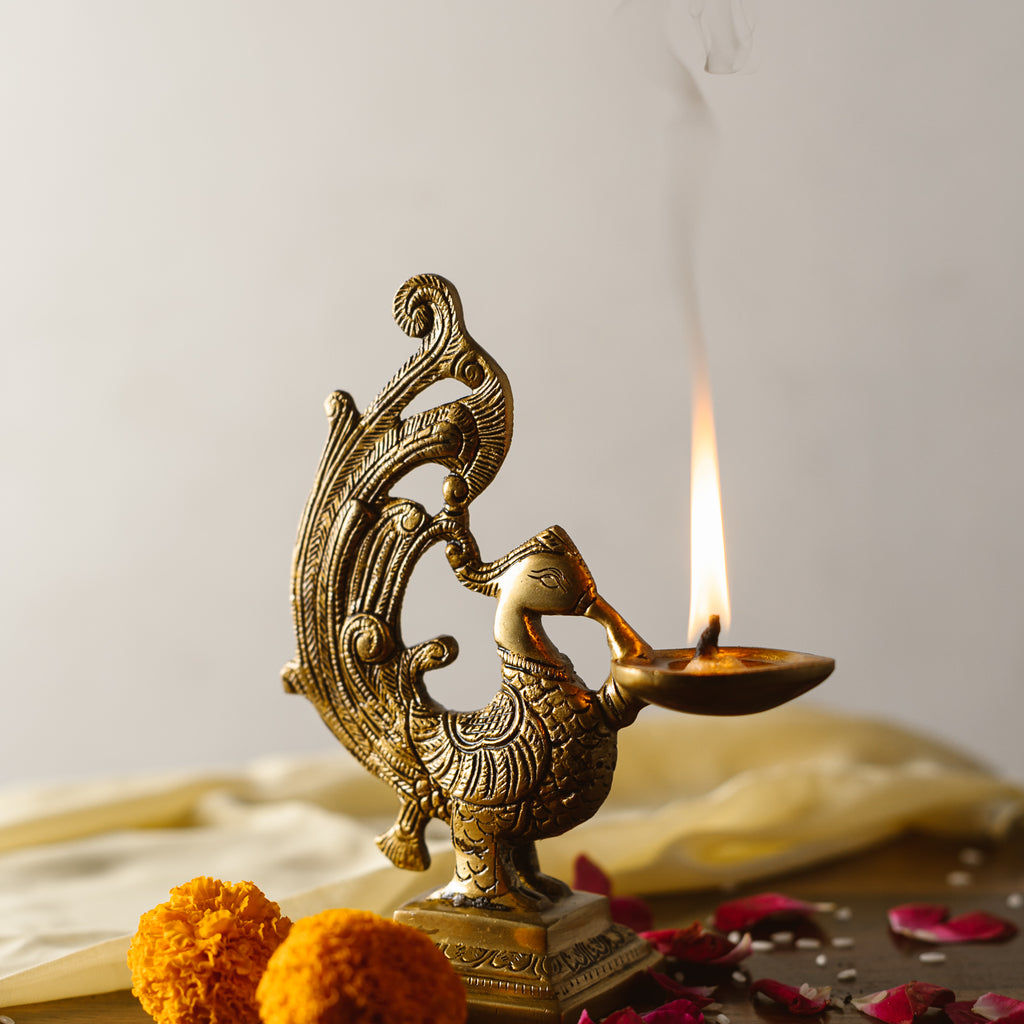 Brass Diya | Peacock Design