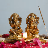 Brass Laxmi Ganesh Idol Diya | Antique Finish