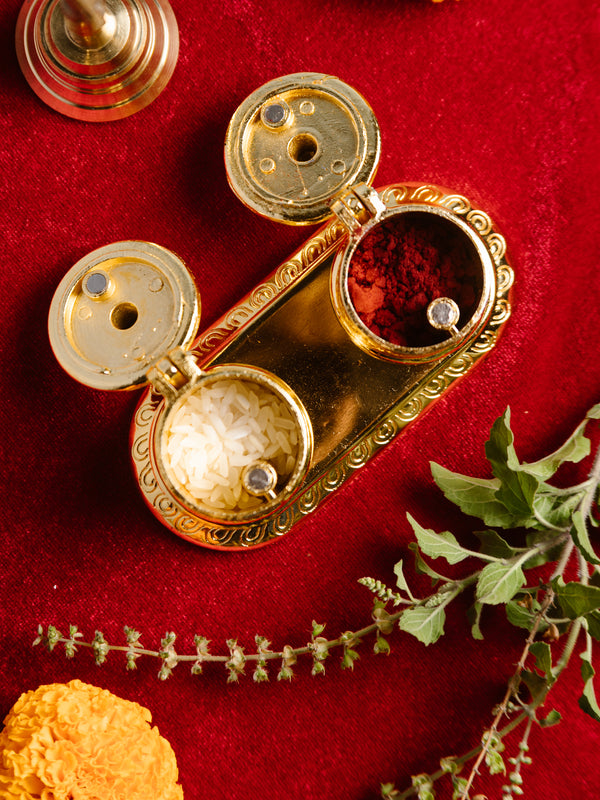 Brass Kumkum and Chawal Holder