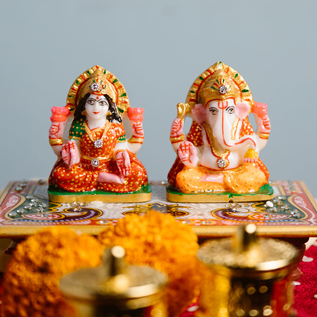 Marble Laxmi Ganesh Idol with Chowki