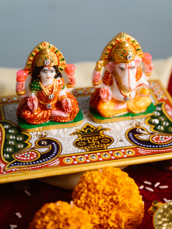 Marble Laxmi Ganesh Idol with Chowki
