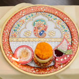 Marble Pooja Thali | Meenakari & Ganesha Design