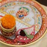 Marble Pooja Thali | Meenakari & Ganesha Design