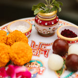 Marble Pooja Thali | Meenakari & Peacock Design