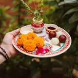Marble Pooja Thali | Meenakari & Peacock Design