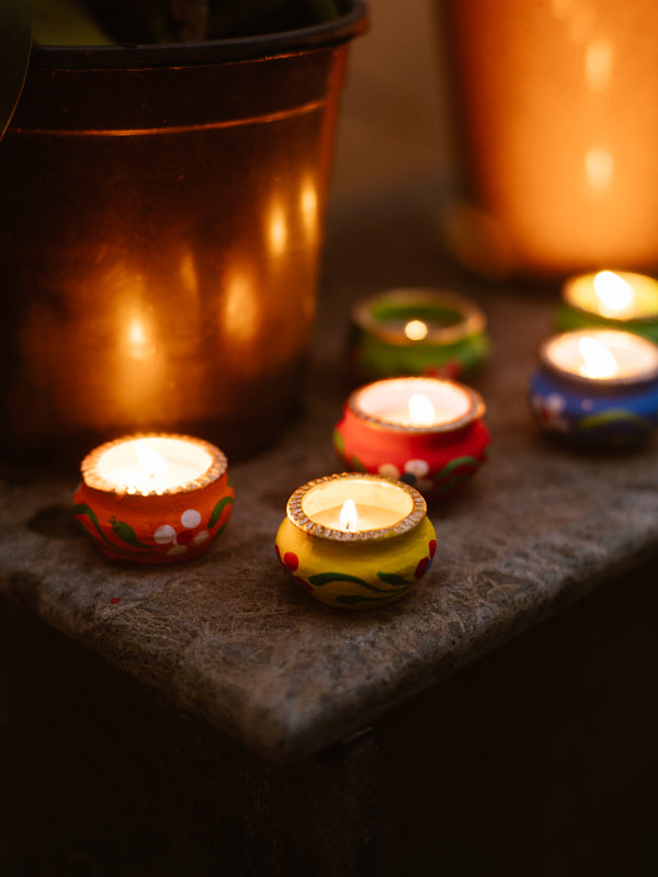 Soy Wax Diya Candles | Matki Design | Set of 6