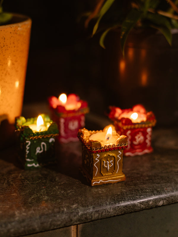 Soy Wax Diya Candles | Tulsi Pot Design | Set of 4