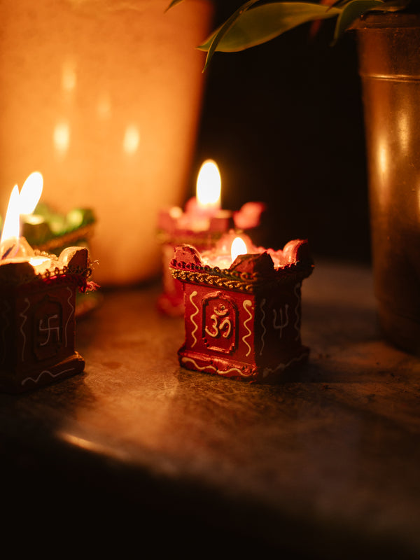 Soy Wax Diya Candles | Tulsi Pot Design | Set of 4