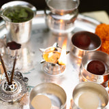 Brass Pooja Thali | Silver Finish | Set of 12