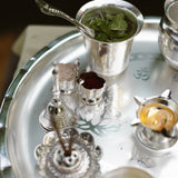Brass Pooja Thali | Silver Finish | Set of 12