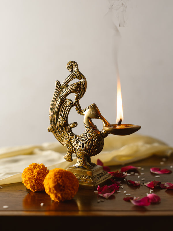 Brass Diya | Peacock Design