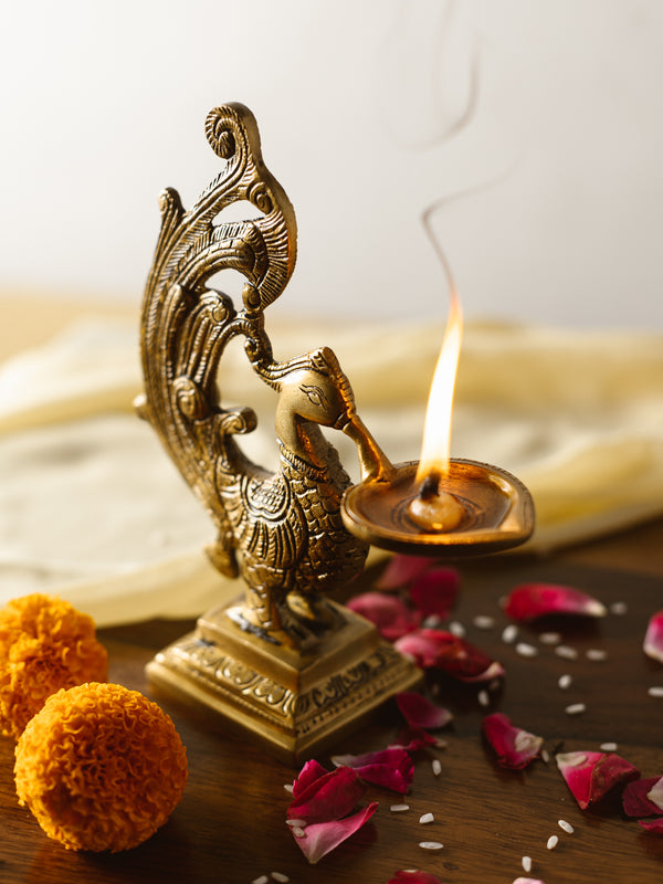 Brass Diya | Peacock Design