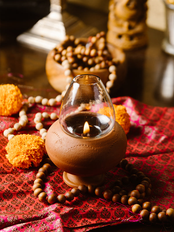 Terracotta Diya | Glass Oil Lamp