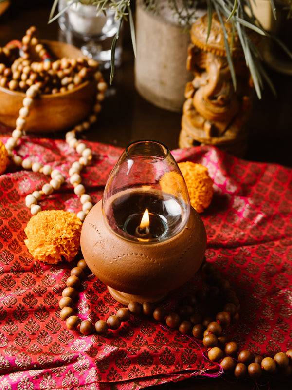 Terracotta Diya | Glass Oil Lamp