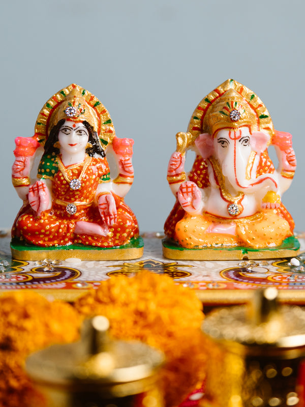 Marble Laxmi Ganesh Idol with Chowki
