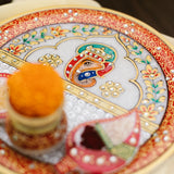 Marble Pooja Thali | Meenakari & Ganesha Design