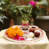 Marble Pooja Thali | Meenakari & Peacock Design