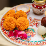 Marble Pooja Thali | Meenakari & Peacock Design