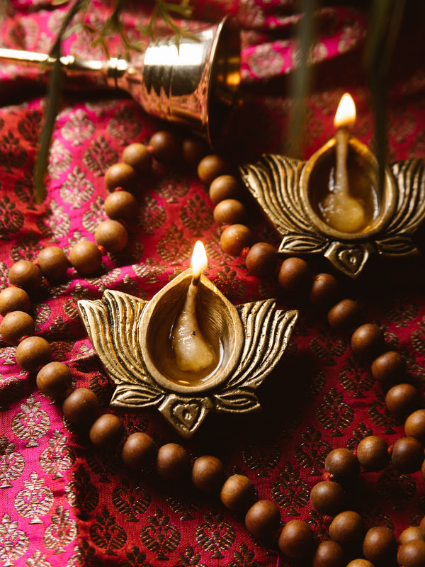 Brass Diyas | Lotus Design | Set of 2