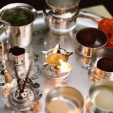 Brass Pooja Thali | Silver Finish | Set of 12